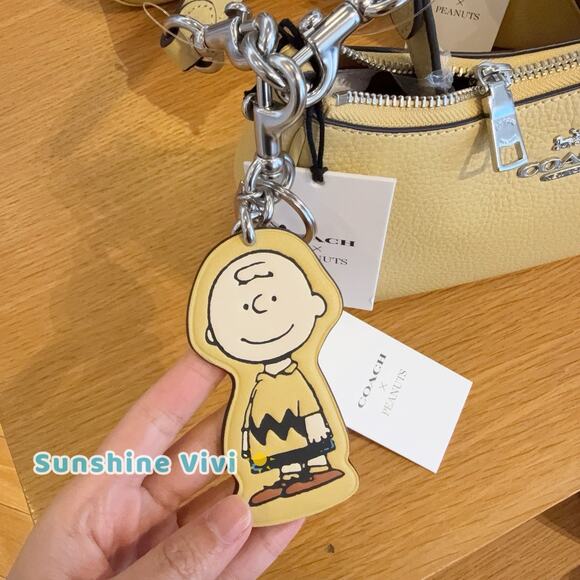 NWT Coach X Peanuts Charlie Brown Bag Charm CBG59 Silver/Hay Multi - Picture 1 of 6